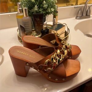 Madden Girl Brown and Gold Chain Mules